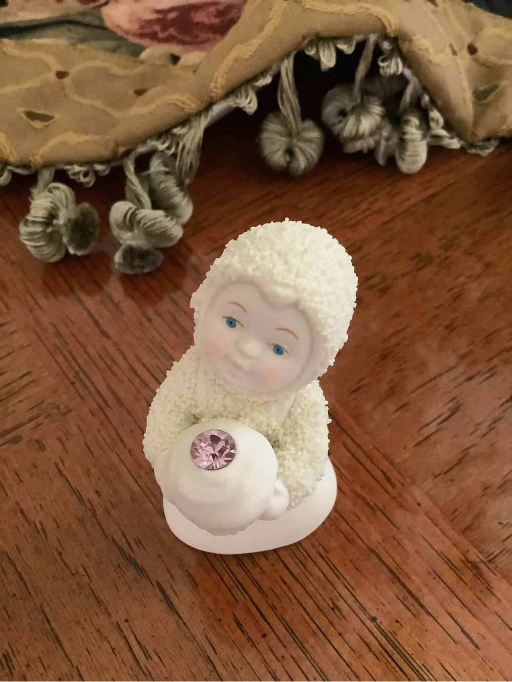 Department 56 White Snow Baby Figurine with Pink Jewel Accent